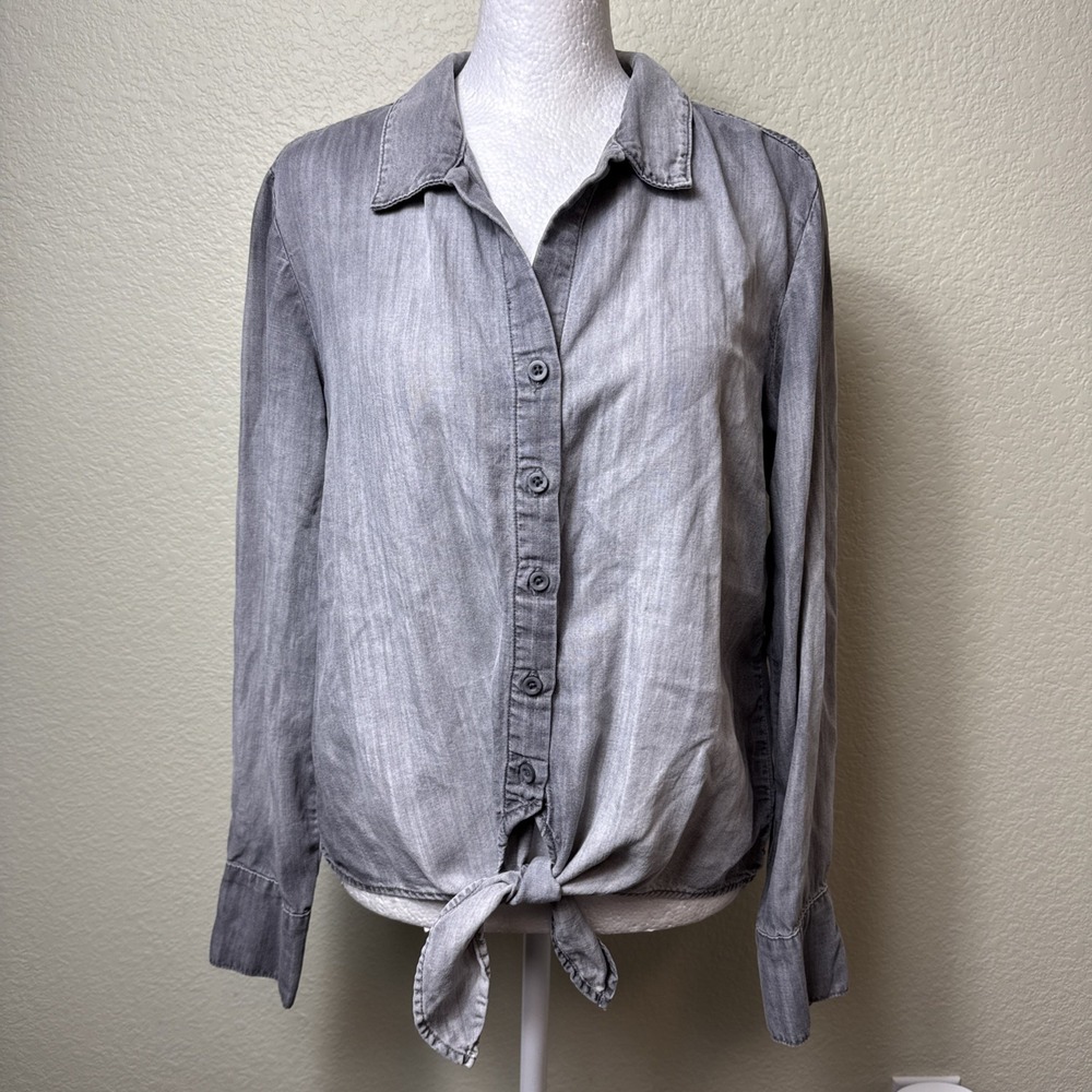 Cloth‎ & Stone Gray Tencel Tie Front Button Down Shirt S